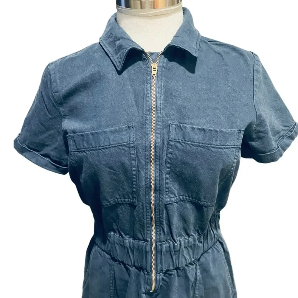 J.Crew Dress Women Blue Navy Half Front Zip Chino Utility Dress Size 4